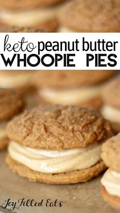 peanut butter whoopie pies are stacked on top of each other