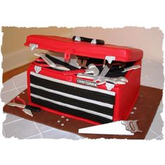 a cake made to look like a toolbox