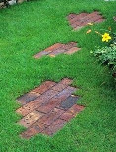 some bricks are laying in the grass