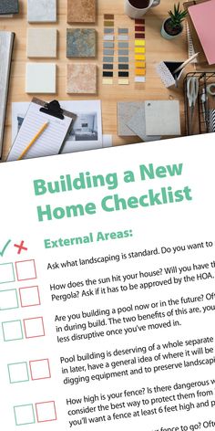 a poster with the words building a new home checklist in green and white on it