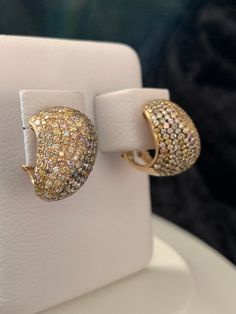 Pave Diamond Earrings 4.95 Carats of Colored Diamonds 18 KT Yellow Gold by anitasjewelhouse on Etsy Gold Earrings Set, Pave Diamond Earrings, La Crosse, Yellow Gold Earring, Fancy Color Diamonds, Favorite Rings, Yellow Gold Rings, Pave Diamonds, Colored Diamonds