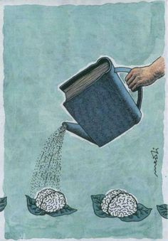 an image of a person pouring water from a watering can with brain images on it