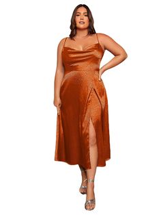 PRICES MAY VARY. Features: plus size, satin slip dress, cowl neck, high wasited, spaghetti strap, sleeveless, side slit, long cami dress Fabric has some stretch,and it's soft and comfortable Occasion: club, party, cocktail, nigh-out, wedding, prom, dinner gathering and some other night events Style: Make your impressive entrance with this cami long dress, the satin material adds a luxe finish to it for added elegance and femininity, the side slit together with the high-waisted silhouette can enh Plus Size Wedding Guest Dresses Fall, Summer Wedding Guest Dress Plus Size, What To Wear To A Quince As A Guest, Plus Size Wedding Attire Guest, Fall Wedding Guest Dress Plus Size, Graduation Dresses Plus Size, Plus Size Dresses To Wear To A Wedding, Curvy Cocktail Dress, Fall Cocktail Dress Wedding Guest