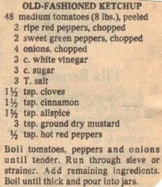 an old fashioned ketchup recipe is shown