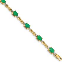 14k yellow gold and rhodium over 14k yellow gold 0.270 cttw diamond and 3.780 cttw emerald bracelet. Measures approximately 3/16 of an inch in width and has a lobster claw closure. Yellow Gold Jewelry With Pave Setting For May Birthstone, Formal Jewelry With Pave Setting For May Birthstone, Taking A Walk, Emerald Bracelet, Getting Out Of Bed, Emerald Gemstone, Green Gemstones, Diamond Gemstone, Gold Material