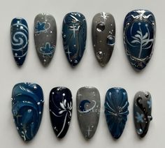 Whimsical Nails, Blue Gold Nails, Chloe Nails, Vampire Nails, Dark Blue Nails, Navy Nails, Asian Nails, Punk Nails, Elegant Nail Designs