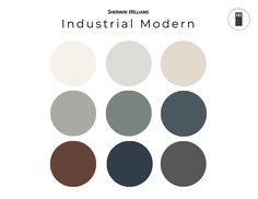 the color scheme for industrial modern is shown in several different colors and sizes, including dark brown