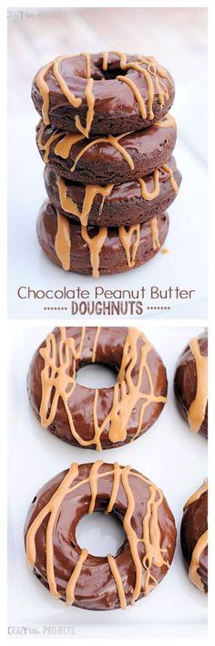 chocolate peanut butter doughnuts stacked on top of each other