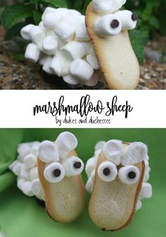 marshmallow shoe cookies with googly eyes on them