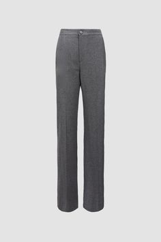 Featured in a timeless, high-waisted silhouette, these pants are crafted from a soft wool flannel blend. The slacks' streamlined aesthetic transitions seamlessly from an everyday office wardrobe to weekends in the city. Tailored Wool High-waisted Pants, Tailored High-waisted Wool Pants, Tailored Wool Wide Leg Pants, Business Wool Wide-leg Pants, Wide Leg Wool Pants With Pressed Crease, Wool Wide Leg Pants With Pressed Crease, Luxury Wool Straight Leg Bottoms, Tailored Wool Wide-leg Pants, Tailored Wool High-waisted Dress Pants