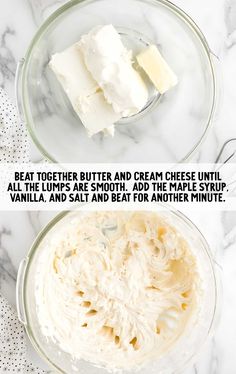 two pictures showing how to make cream cheese