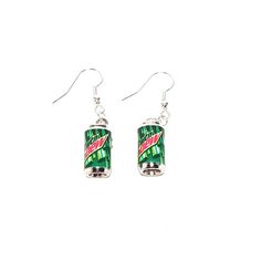 Super Cute Mountain Dew Soda Dangle earrings!!! How cute is that!!!The soda can measures approx. 1.5 cm tall.For sure it will make a statement when you are wearing it!! Kawai Earrings, Soda Tap Jewelry, Soda Can Shaped Glasses, Monster Tab Earrings, Soda Can Earrings, Soda Tabs Colorful Earrings, Drink Earrings, Can Earrings, Silly Earrings