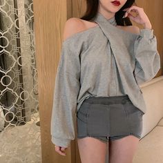 Cross Neck Lantern Sleeve Cropped Shirt – Tomscloth Gray Stretch Casual Blouse, Gray Stretch Tops For Spring, Stretch Cotton Fall Shirt, Gray Long Sleeve Cotton Top For Spring, Gray Cotton Long Sleeve Top For Spring, Spring Gray Long Sleeve Cotton Top, Cross Neck, Cropped Shirt, Lantern Sleeve