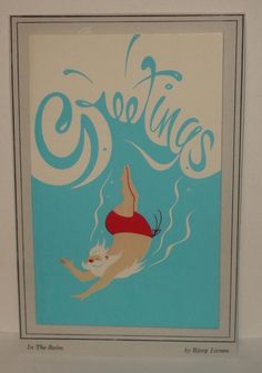 an advertisement for swimmings featuring a woman in a red swimsuit floating on the water