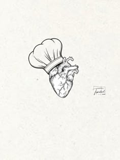 a drawing of a heart with a chef's hat on it