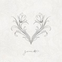 a drawing of two flowers with the word love written in it's middle corner