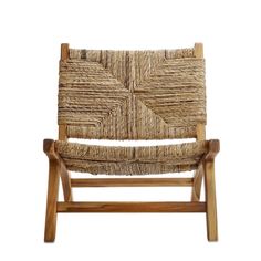 a wooden chair with woven seat padding on it's back legs and armrests