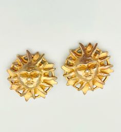 "Beautiful vintage Dauplaise large matte gold sun earrings. 1.25\" round. Good vintage condition. some finish has rubbed off but I think it just adds to the lovely character of these earrings. clip back. signed. Please Note: All of these items are vintage. They have been pre-loved and are not in pristine condition. I try to take photos of any areas of concern. Please ask for more photos if you have any concerns about the condition of a piece. Returns will only be accepted if there is damage in shipping." Gold Sun Earrings, Mid Term, Sun Earrings, Givenchy Logo, Vintage Givenchy, Gold Sun, Summer Trip, Earrings Clip, Europe Summer