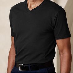 Brand New In Packaging Black Vneck Premium Wash Short Sleeve Black Cotton V-neck Shirt, Mens Short Sleeve Shirt, Banana Republic Factory, Mens Navy, Oxford Shirt, Blue Tshirt, Work Shirts, V Neck Tee, Large Black