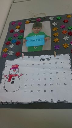 a bulletin board with a snowman on it