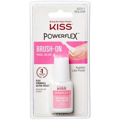 Suitable for artificial nails, tips and wraps, the KISS Powerflex Nail Glue is a super-strong formula that delivers supreme hold.  The liquid adhesive is powered by patented PowerFlex technology, drying in seconds to provide the perfect grip. Perfect for touch-ups on-the-go, the brush applicator works to ensure quick, mess-free use. The multi-purpose formula also helps to seal split and cracked nails.  Vegan. Cracked Nails, Nails Tips, Free Use, The Kiss, Nail Glue, Artificial Nails, Glue On Nails, Glue, Hold On