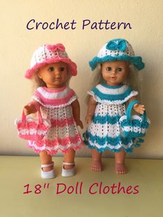 Crochet Pattern 3 Pieces Set: Dress, Hat And Bag for 18 inches sized doll (also fits 16'' doll size) This pattern is available for instant download. Once the payment is confirmed, you will receive an email with a download link. This is a crochet pattern for 18 in , also fits 15-16'' size with detailed explanations in images ! The price is just for the digital pattern,NOT for the finished item ! The pattern includes a photo tutorial with pictures showing the process of making in more details and American Girl Crochet, Crochet Summer Dresses, Chevron Crochet, Crochet Baby Dress Pattern, Crochet Doll Dress, American Girl Doll Clothes Patterns, Crochet Simple, Crochet Doll Clothes