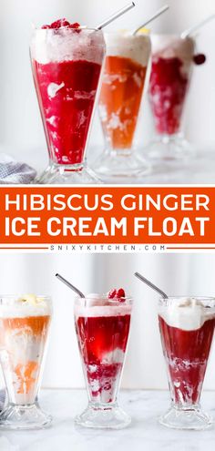 Out of drink ideas for summer? This Hibiscus Ginger Ice Cream Float starts with a vibrantly floral soda stirred with coconut-y vegan vanilla bean ice cream. Pin this refreshing summer drink idea! Ginger Ice Cream, Ice Cream Float, Bean Ice Cream, Easy Gluten Free Desserts, Ice Cream Floats, Homemade Popsicles