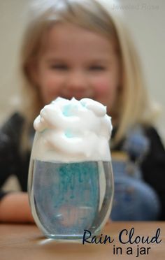 Bring a raincloud into your home! This adorable Rain Cloud in a Jar tutorial requires a clear glass, shaving cream, water, blue food coloring and droppers via growingajeweledrose.com #STEM #DIY Rain Cloud In A Jar, Kids Experiments, Summer Science Experiments, Cloud In A Jar, Homeschool Stem, Fun Experiments, 4h Ideas, Camp Activities