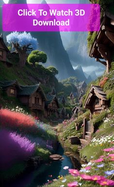 an image of a mountain village with flowers