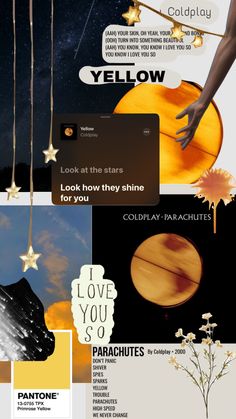 a collage of photos and text with stars