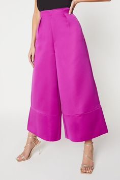 Slip on your new favourite trousers; whether you're into trendy flares, smart ankle-grazers or sleek wide-legs, we're sure you'll find exactly what you're looking for here. Designed in a range of luxe fabrics, classic silhouettes and a wide array of colourways to suit your every need. Style: Wide Leg Culotte In Satin.  Ideal for: Occasion.  Fit: Culottes.  Model wears size UK 10 and is 5' 9" tall. Trousers Wide Leg, Petite Jumpsuit, Satin Trousers, Petite Coat, Tall Clothing, Cold Weather Outfits, Tshirt Skirt, Petite Tops, Wide Legs