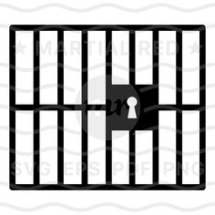 a black and white jail cell with a key in the door, on a white background