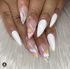 Simple Colorful Nails, Stiletto Nail Design, Sns Design, Stilleto Nails Designs, Colorful Nails, Work Nails, Almond Nails Designs