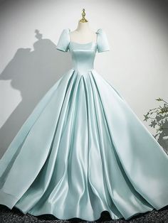 Blue+Satin+Long+Prom+Dress,+Beautiful+A-Line+Short+Sleeve+Party+Dress    Product+Code:+CT3919  Silhouette:+A-Line  Material:+Satin  Waist:+Natural  Back+Details:+Lace-up+  Length:+Floor+Length  Lining:+Fully+Lined  Built-In+Bra:+Yes      Size:  Besides+stand+size+2-16,+we+still+offer+free+custom+... Long Sleeved Prom Dresses, A Line Dress Prom, Plus Size Prom Dresses Long, Simple Quinceanera Dresses, Satin Long Prom Dress, Dress Elegant Short