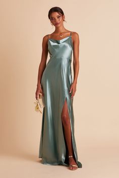 Lisa Long Satin Bridesmaid Dress in Sea Glass | Birdy Grey Prom Dress Inspo, Satin Gowns, Looks Pinterest, Birdy Grey, Stunning Prom Dresses, Satin Dress Long, Prom Dress Inspiration, Cute Prom Dresses, Pretty Prom Dresses