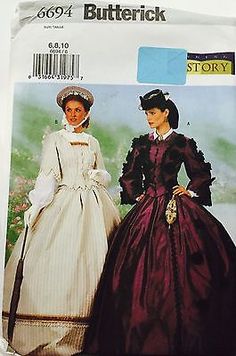 New-Victorian-Dress-Pattern-Women-Misses-Butterick-6694-Adult-6-8-10 1860 Work Dress Pattern, 1890s Dress Patterns, 1880 Dress Pattern, 1870s Dress Pattern, Southern Belle Dress, Steampunk Dress, Scarlett Dresses, Costume Sewing Patterns, Victorian Costume