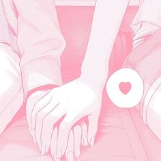 two hands touching each other over a pink background with a donut in the foreground