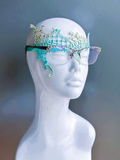 Aqua lace masquerade mask designed for eyeglass wearers displayed on a white mannequin head. Elegant Masquerade Mask, Lace Masquerade Masks, Masquerade Masks, Lace Mask, Costume Parties, Color Aqua, Masks Masquerade, Themed Events, Masquerade Mask