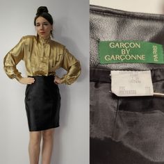 Vintage black FAQUX leather skirt.  Brand: Garcon by Garconne (made in France) Size on the label: 38 Measurements, flat: Waist: 34 cm x2 (13.38'' x2)  Hips: 46 cm x2 (18.11'' x2) Overall length: 51 cm (20.07'') Model in the photos is size 8UK/4US; 164 cm/5'5''  Material:  Condition:  good vintage condition (smell (parfume'y like), few marks, lining is broken ) Please mind, that according to camera setting your monitor type the color might be slightly different.  Please read the description.  For Black Faux Leather Skirt, Pvc Skirt, Black Pencil Skirt, Black Pencil, Camera Settings, Faux Leather Skirt, Skirt Black, Black Faux Leather, Vintage Black