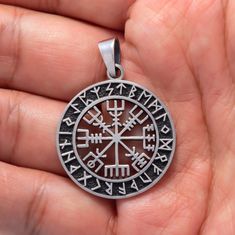 925 Sterling Silver Vegvisir and Runes Pendant - Norse Spirit Viking Style Silver Outdoor Jewelry, Viking Style Silver Stainless Steel Jewelry, Nickel-free Viking Style Stainless Steel Jewelry, Handmade Viking Style Jewelry For Outdoor, Viking Style Engraved Stainless Steel Jewelry, Outdoor Engraved Stainless Steel Jewelry, Viking Style Engraved Sterling Silver Jewelry, Symbolic Round Jewelry With Compass Design, Engraved Stainless Steel Jewelry