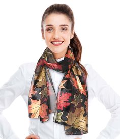 PRICES MAY VARY. Autumn-themed silk feeling scarves featuring beautiful motifs inspired by nature, such as falling leaves, harvest colors, or woodland creatures. These designs capture the essence of the season, bringing a sense of natural beauty and tranquility to your ensemble. Lightweight, fits to all. Made of high quality 100% Polyester satin & silk stripe fabric - Its smooth texture and lightweight nature make it perfect for draping around your neck or shoulders, adding a touch of elegance. Fall Neck Scarf, Leaf Pattern Scarf, Leaf Scarf, Women Church, Fashion Autumn, Striped Fabrics, Fall Leaves, Halloween Women, Cheongsam