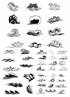 an image of different types of waves in black and white colors on a white background