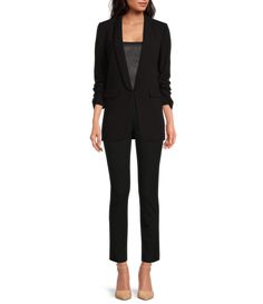 Gianni Bini Jemma Ruched Sleeve Blazer & Houston Twill Pants | Dillard's Work Suits For Women, Ruched Sleeve Blazer, Workwear Brands, Ruched Sleeve, Work Suits, Work Wear Women, Twill Pants, Suit Separates, Gianni Bini