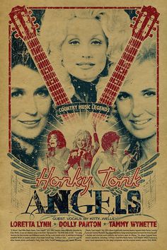 an old concert poster with the band angels on it's back side and two women in