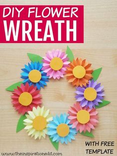 paper flowers arranged in a wreath with the words, diy flower wreath on it