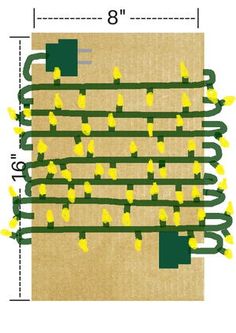 an image of a christmas tree with yellow lights on it's branches and the measurements