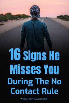 a man walking down the road with his back to the camera and text that reads 16 signs