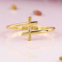 ★14K Solid Gold Cross Ring, 925 Sterling Silver Cross Ring, Elegant Cross Ring, Christmas Gift, Valentine's Day Gift, Mother's Day Gift ★ ★ IMPORTANT SHIPPING & PRODUCTION DETAILS!! ★ RINGS: All rings are made to order at the selected size requested during checkout. I do not use a formula to determine ring sizing for wide bands (Unless noted within the listing) so if you select a size 6 and purchase 8-10 rings each ring will rest at the US ring size 6. All rings made at US ring sizes though you Mother's Day Gold Birthstone Ring In Fine Jewelry Style, Gold Cross Rings In Sterling Silver, Gold Sterling Silver Cross Ring, Gold Hallmarked Birthstone Ring As A Gift, White Gold Cross Ring Gift, Cross Ring, Wooden Jewelry Boxes, Gold Cross, Sterling Silver Cross