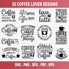 coffee svg bundle for commercial use, includes 20 coffee lover designs and 12 free svg files