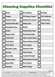 cleaning supplies checklist is shown in this printable form for the homeowner